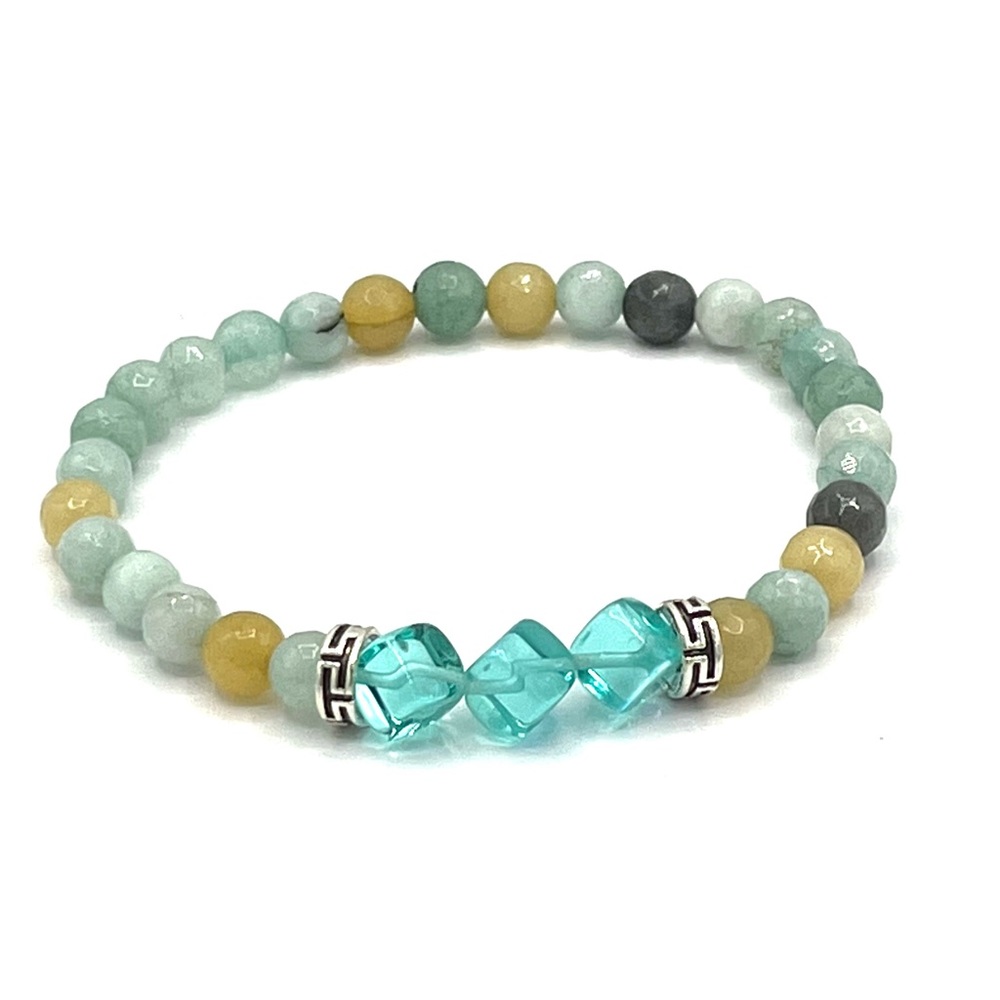 HAND CRAFTED Aqua Agate Stretch Bracelet - Picture 1 of 3